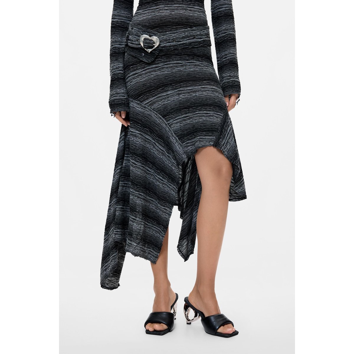 robe midi asymétrique en maille noir, DESIGUAL