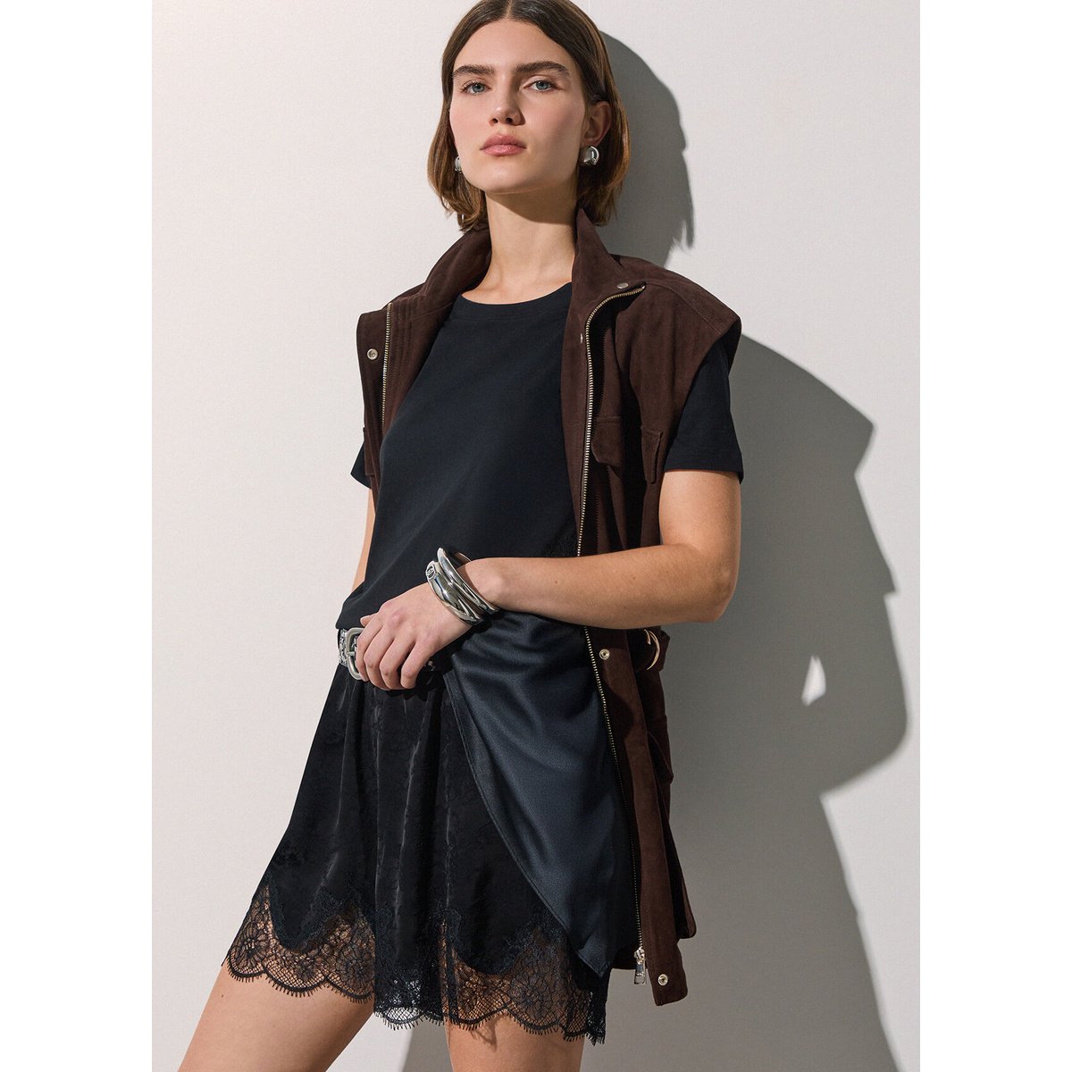 Short Jacquard avec Détails en Dentelle noir, LIU JO