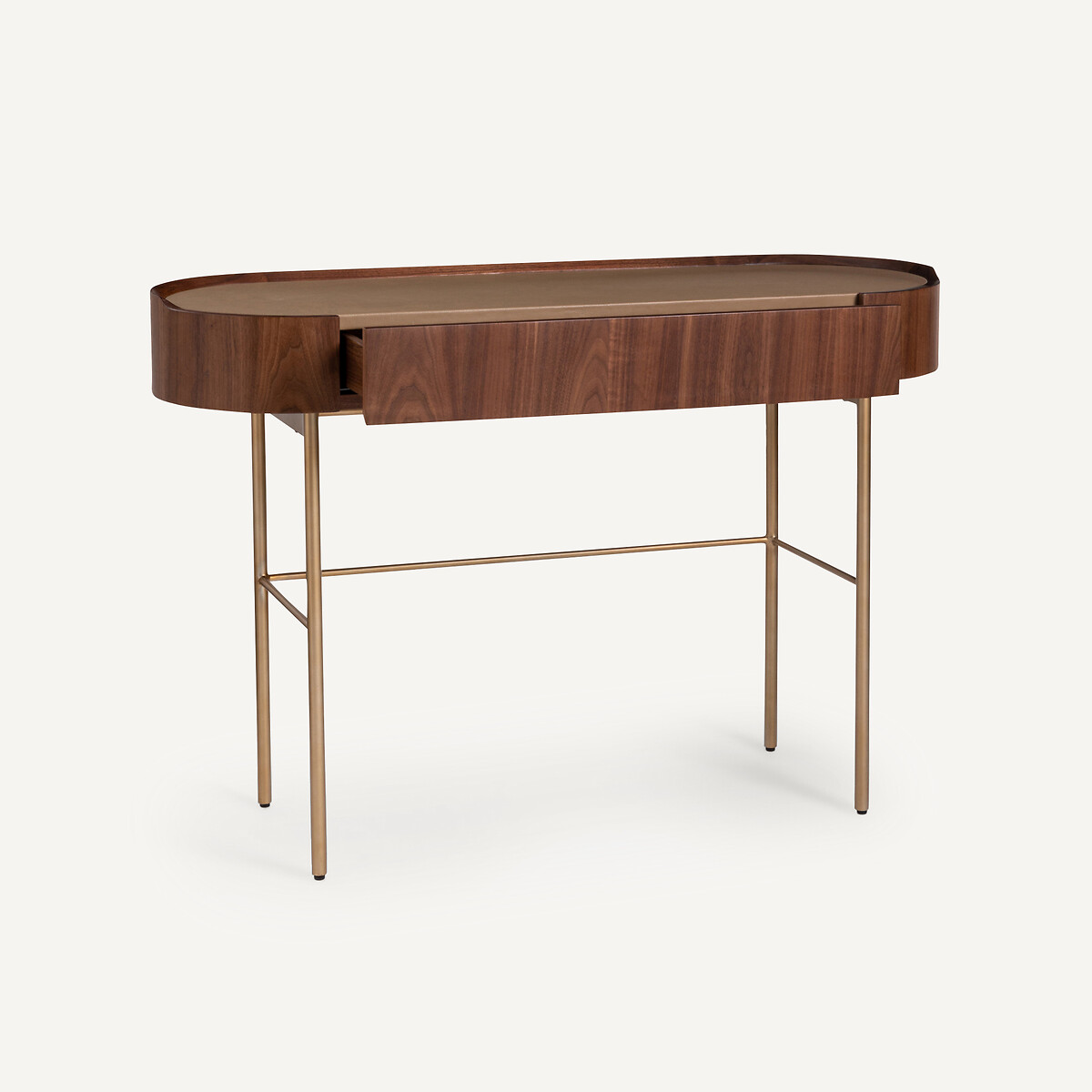 Bureau console plaqué noyer et cuir, Aslen noyer, AM.PM