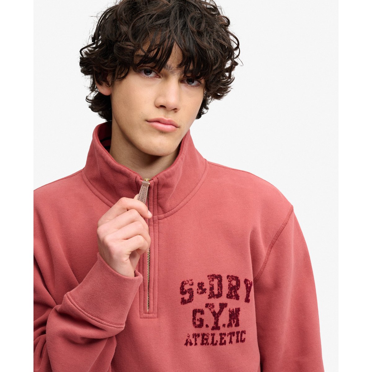 Sweatshirt Demi-Zip Ton sur Ton marron roux, SUPERDRY