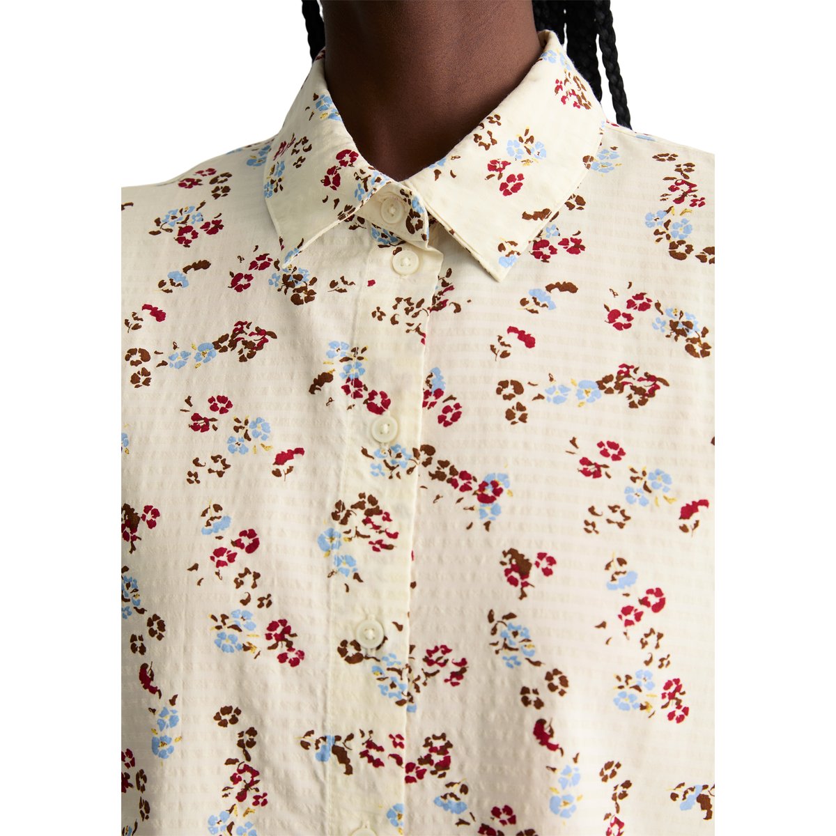 Blouse à manches courtes imprimée relaxed en mélange de coton LENZING™ ECOVERO™ blanc, MARC O’POLO DENIM