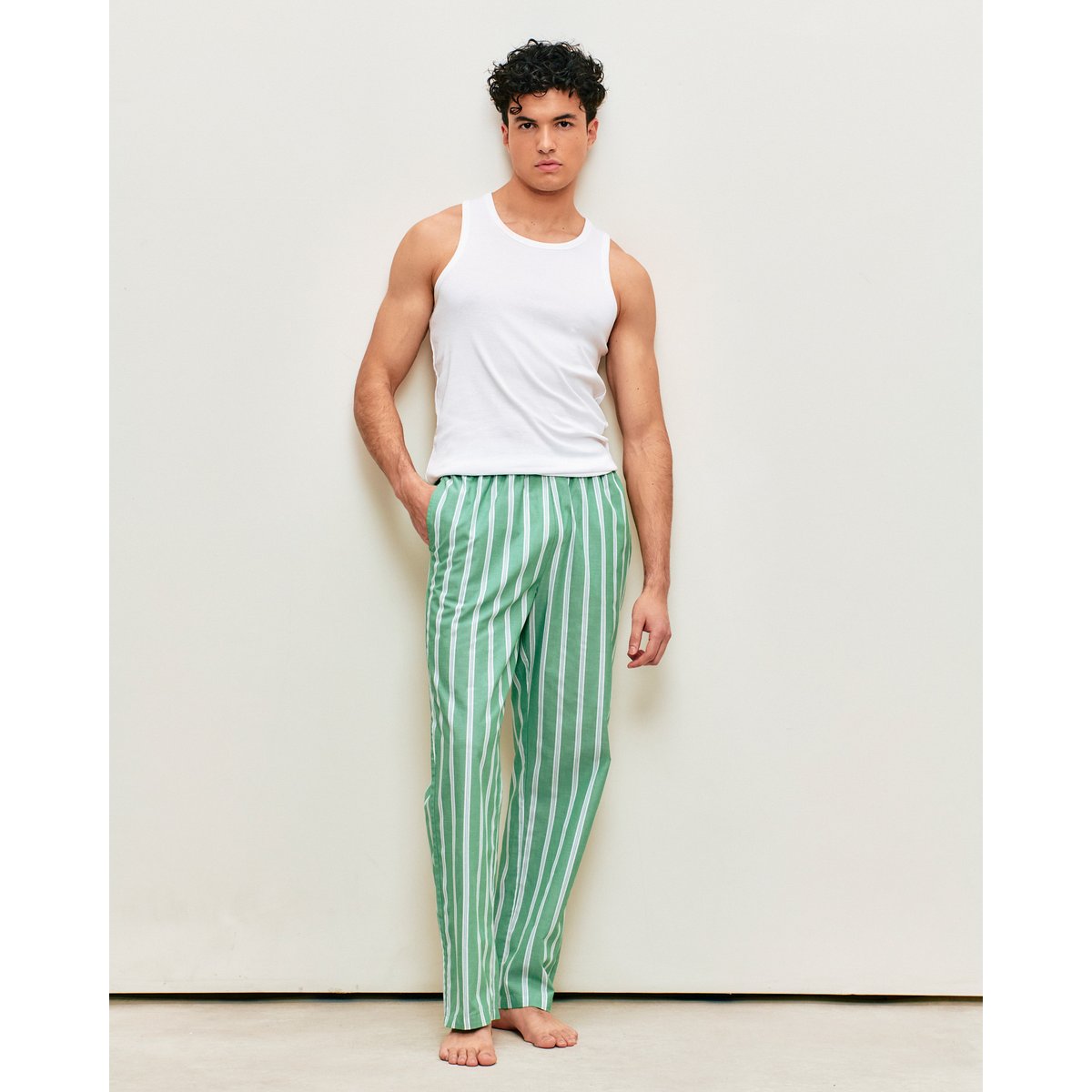 Pantalon en coton à rayures STRIBLUEGREENI vert, UNDIZ