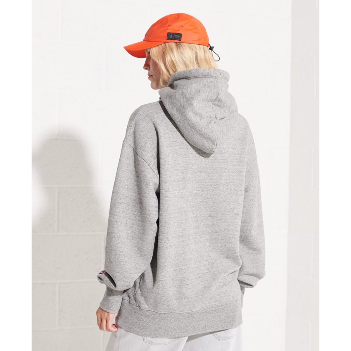 Sweat à capuche oversize City College gris chiné flammé, SUPERDRY