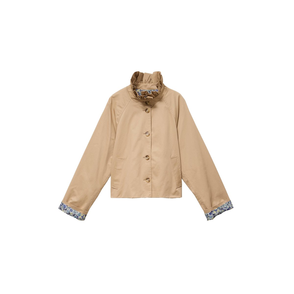 Veste droite col montant manches longues beige, CACHE CACHE