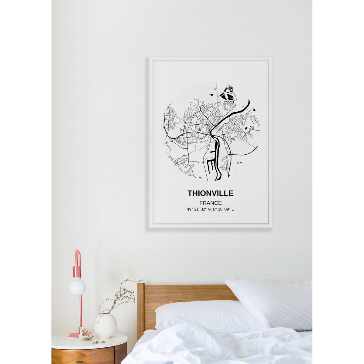 Affiche Carte Thionville blanc, L'AFFICHERIE