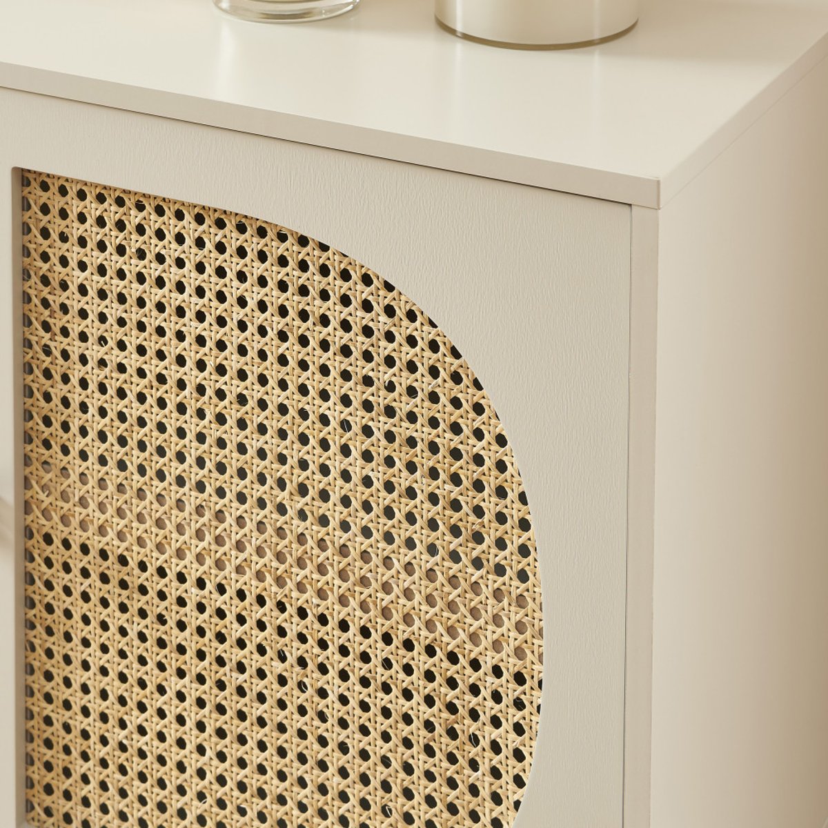Buffet 2 portes en bois et cannage L90cm- CANNO gris perle, DRAWER