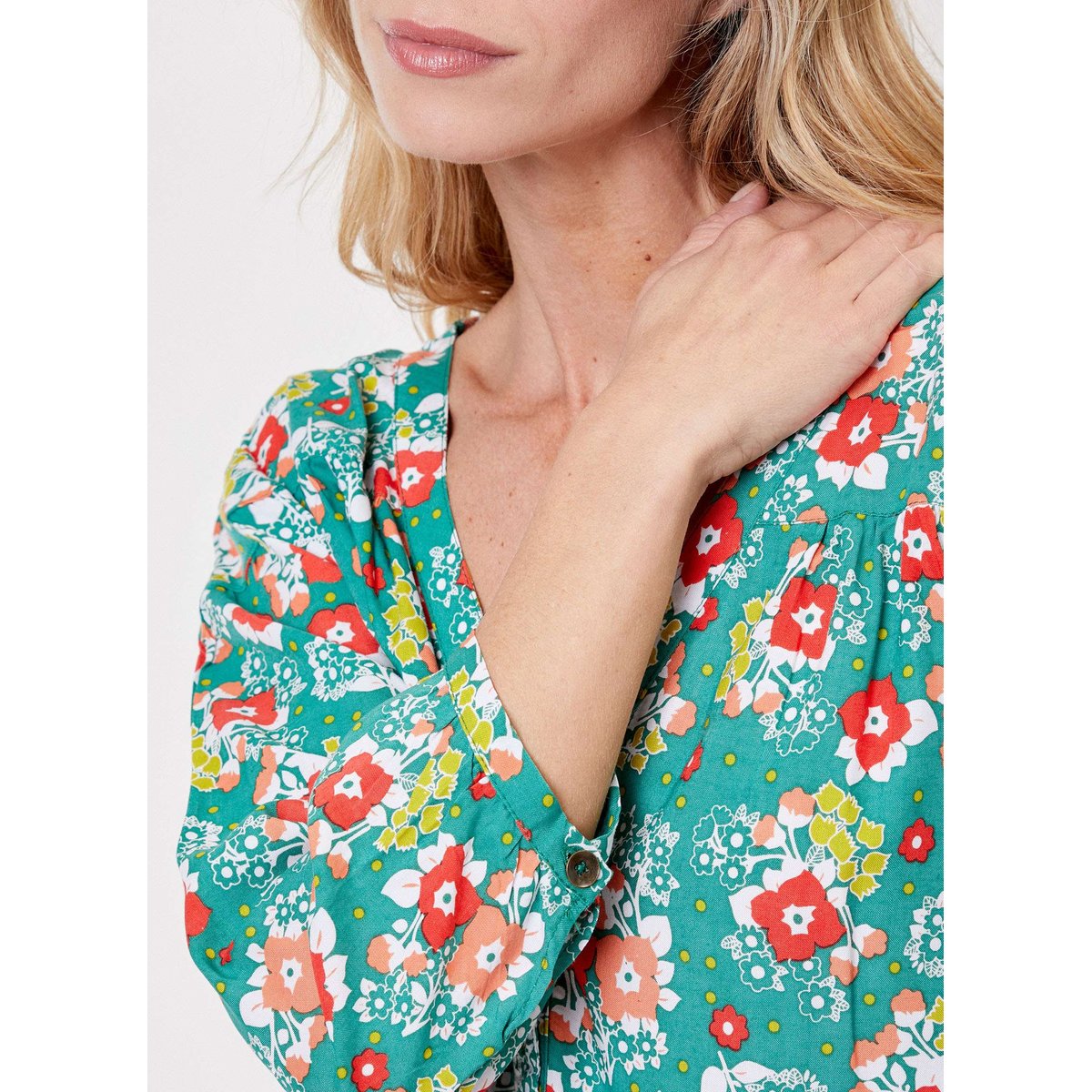 Blouse fluide col V boutonné CLARA vert muguet, PRINCESSE NOMADE