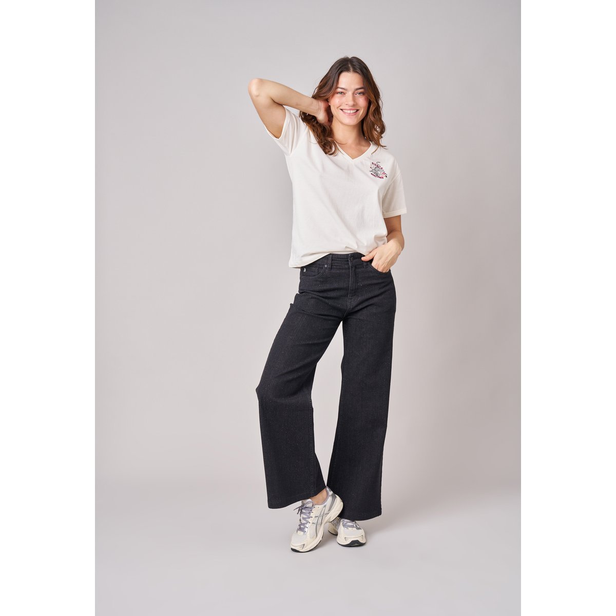 T-shirt regular femme en 100% coton imprimé graphique "fierce and free" ARMELA off white, DEELUXE