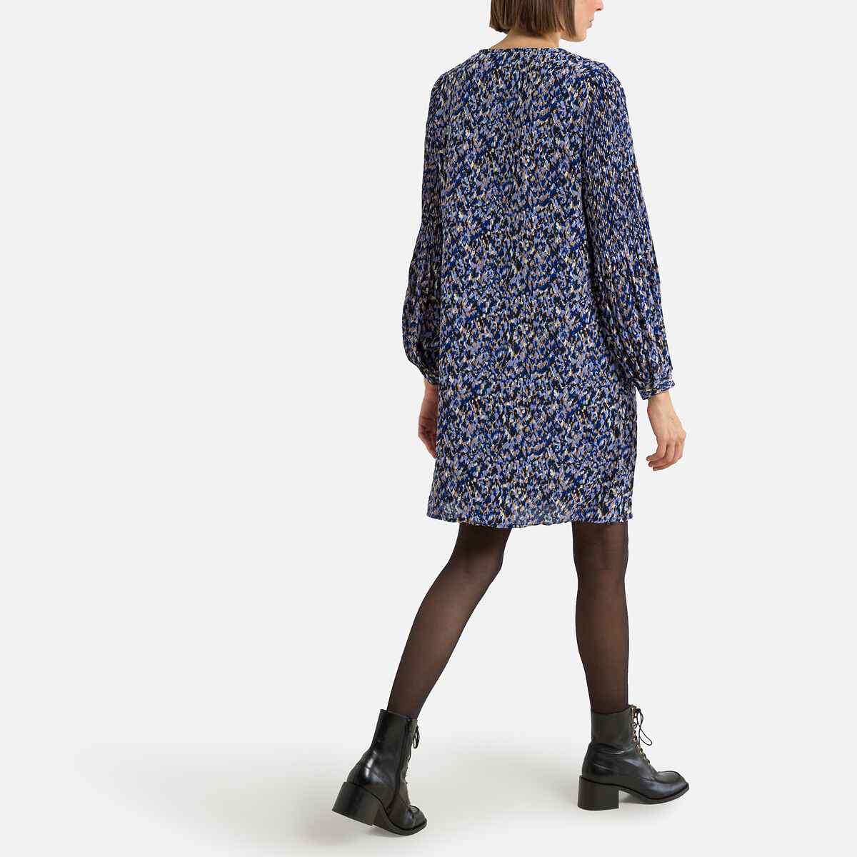 Robe courte imprimée, col V imprimé bleu, VERO MODA