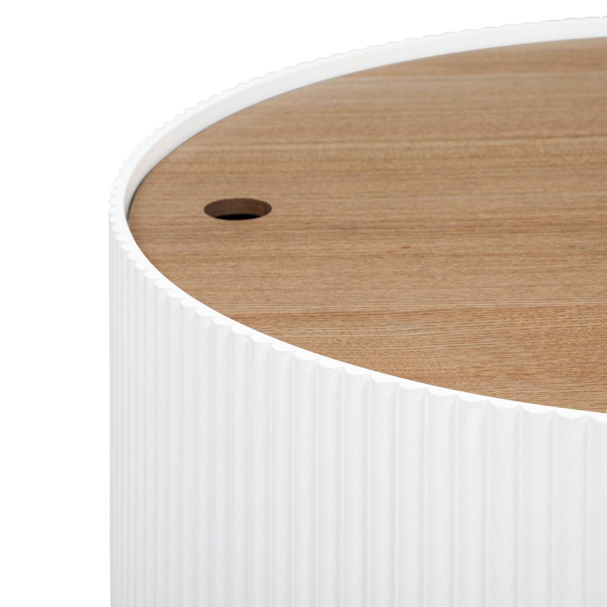 Table basse avec coffre plateau amovible placage frêne ENOLA blanc, ATMOSPHERA