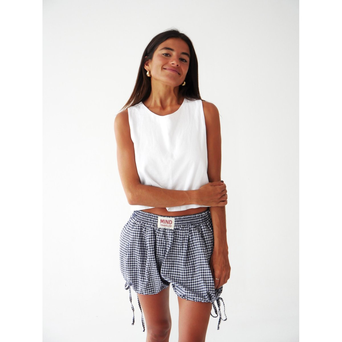 Short vichy à liens MARINA bleu marine / blanc, MINDTRAVELER