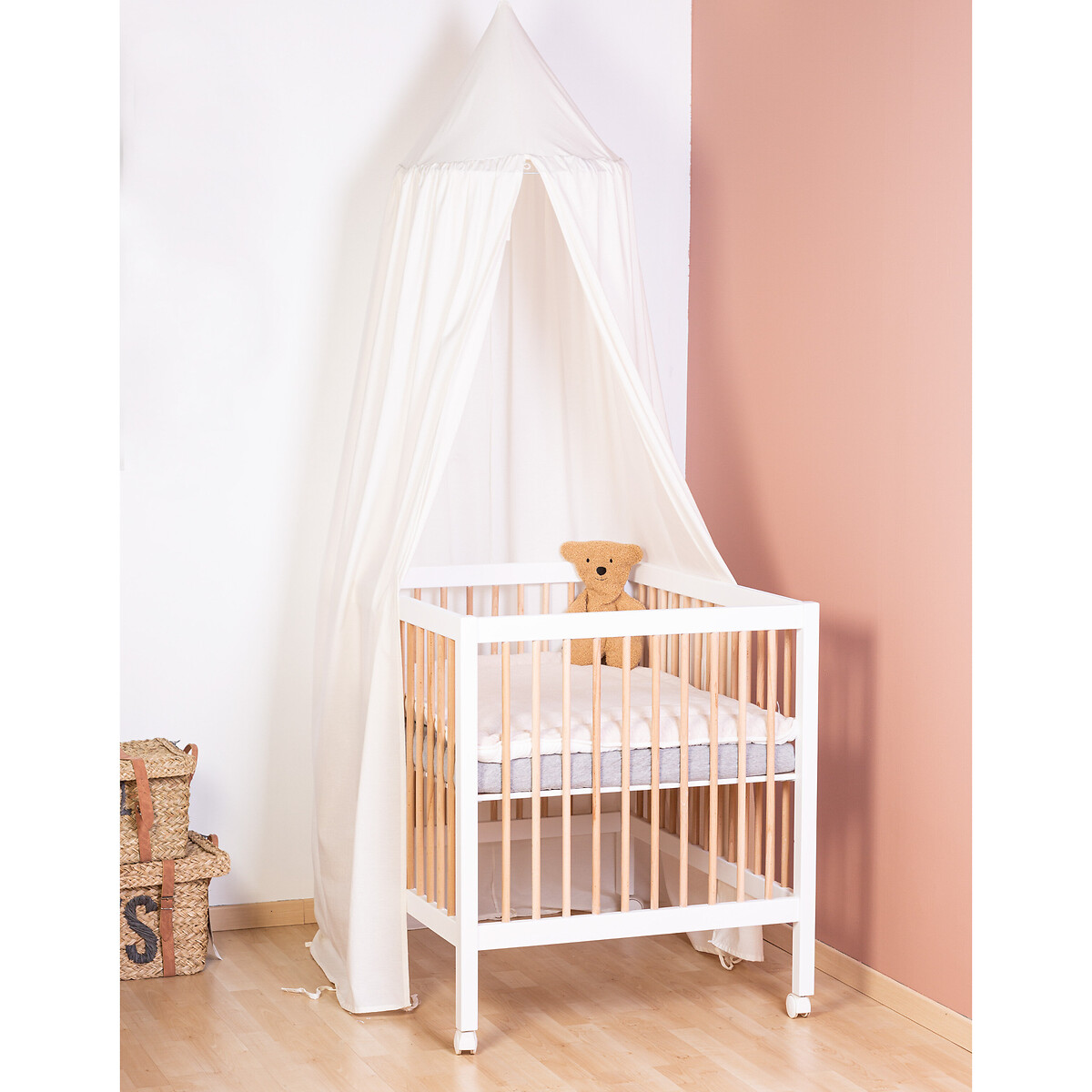 Parc 97 en bois hêtre 75 x 95 cm avec roues blanc, CHILDHOME