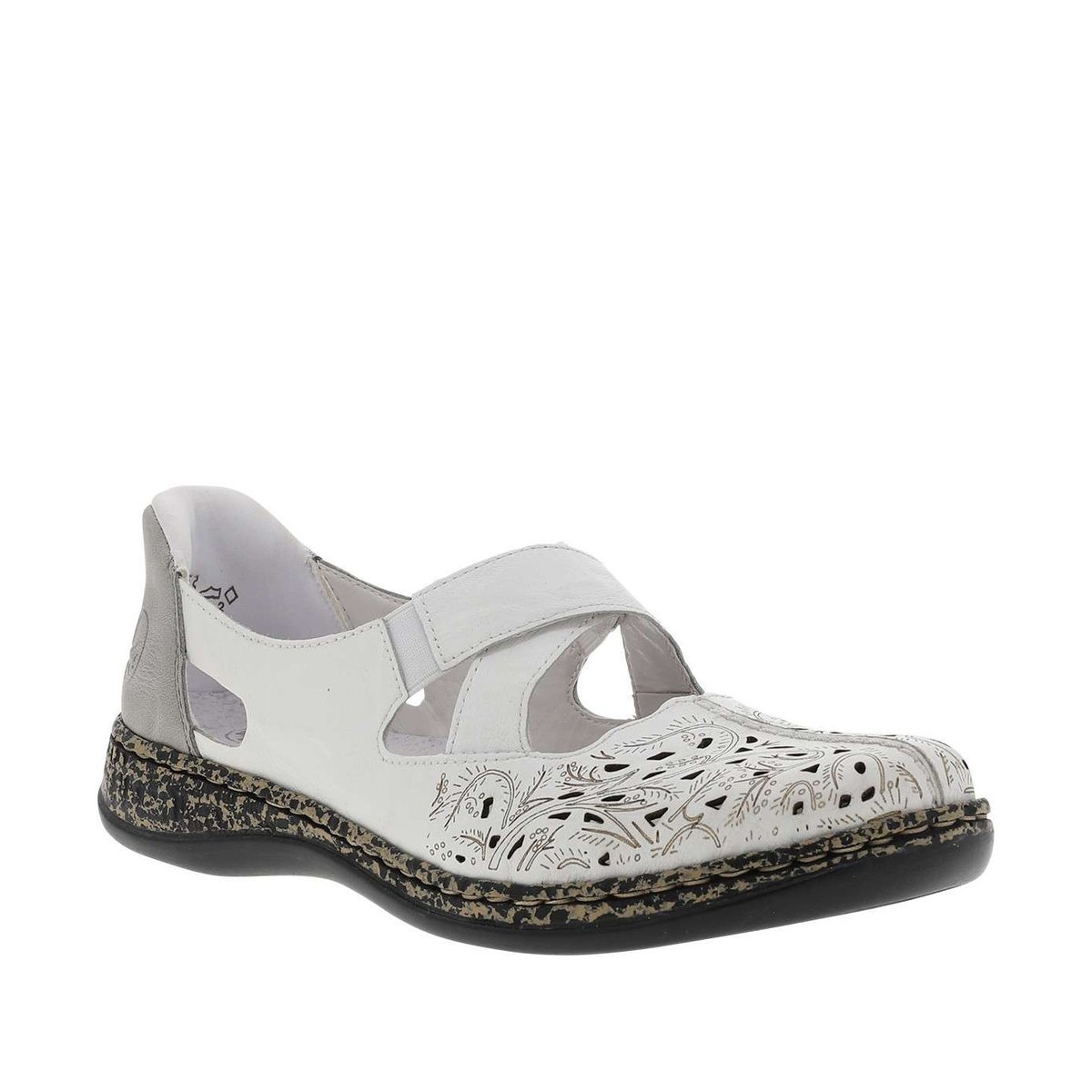 Ballerines emboitant en cuir blanches à talon plat avec des slip-on blanc, RIEKER