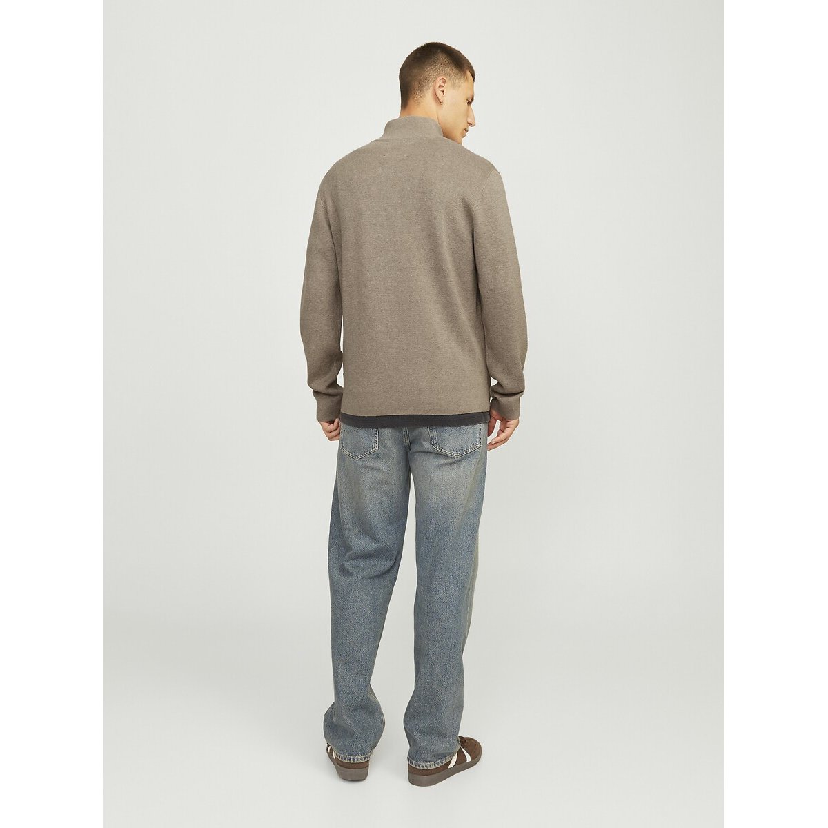 Maglione ampio collo alto mezza cerniera beige, JACK & JONES