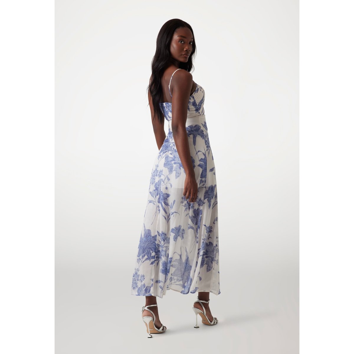 Maxi Robe Mousseline bleu floral, GUESS