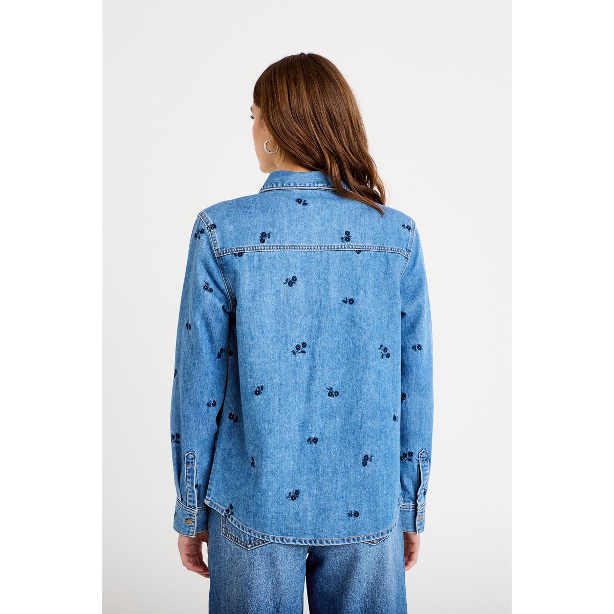 Chemise droite courte manches longues bleu, CACHE CACHE