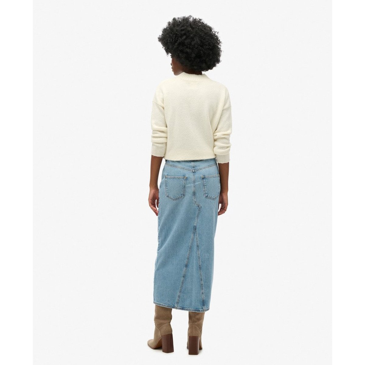 Jupe longue fendue en jean bleu beach, SUPERDRY