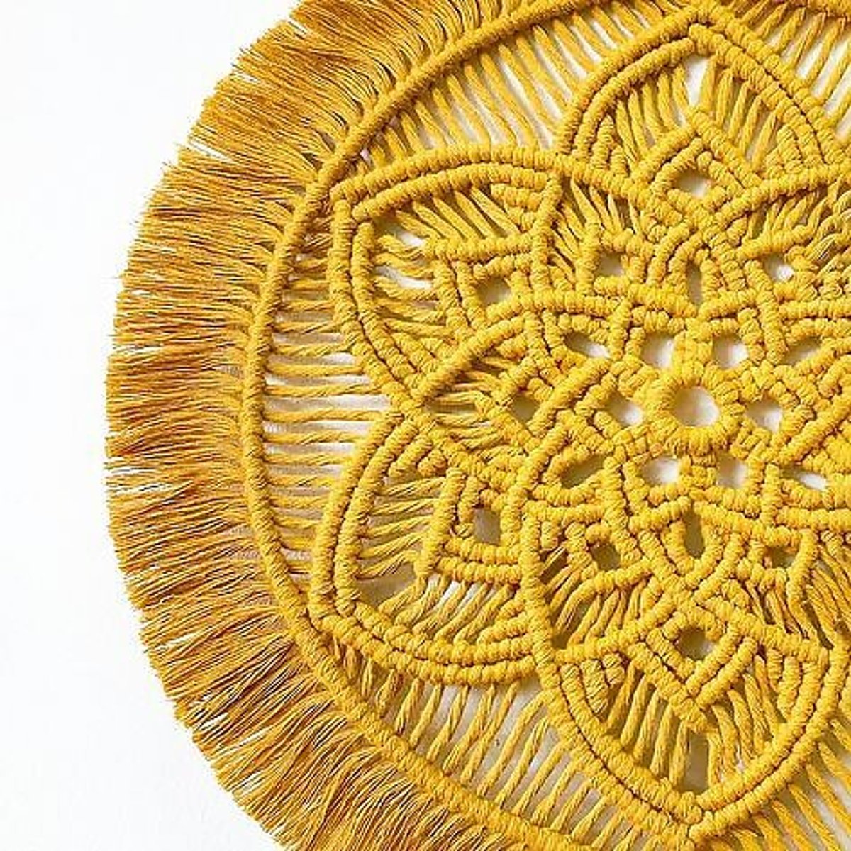 Decoração de parede em macramé MANDALA, Macramar amarelo-mostarda, MACRAMAR