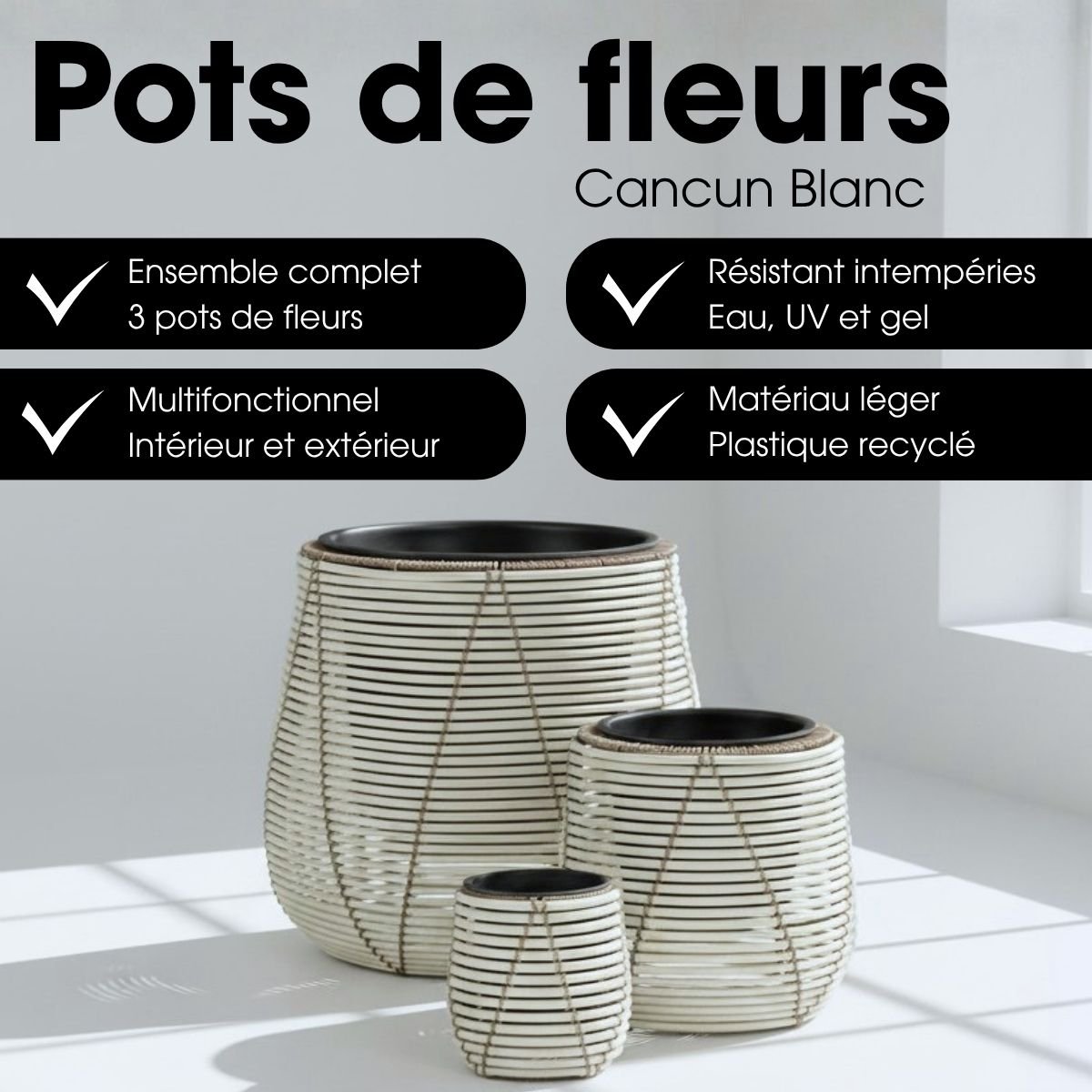 Cache-pot extérieur CANCUN blanc, MICA DECORATIONS