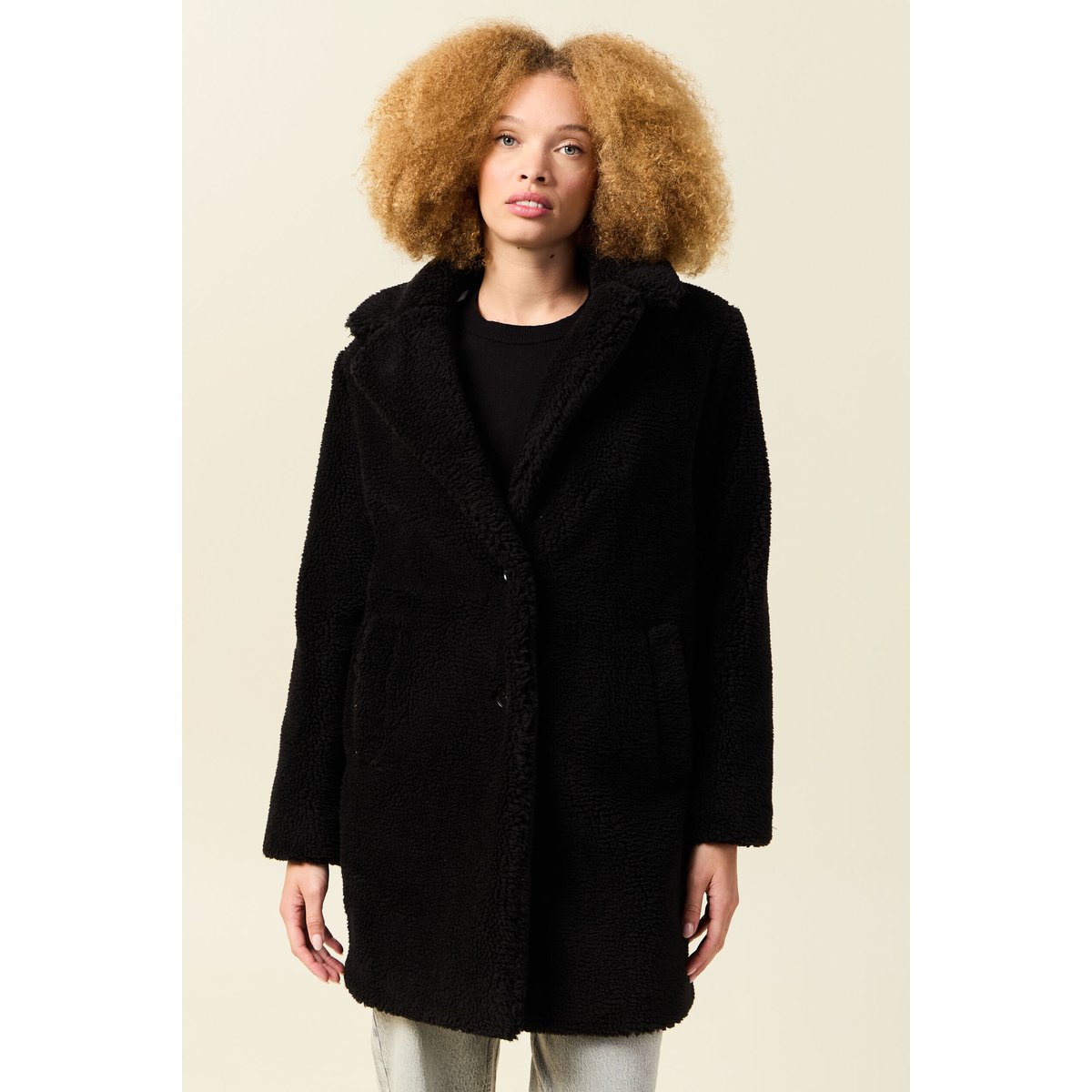 Manteau long laine mouton noir, BONOBO