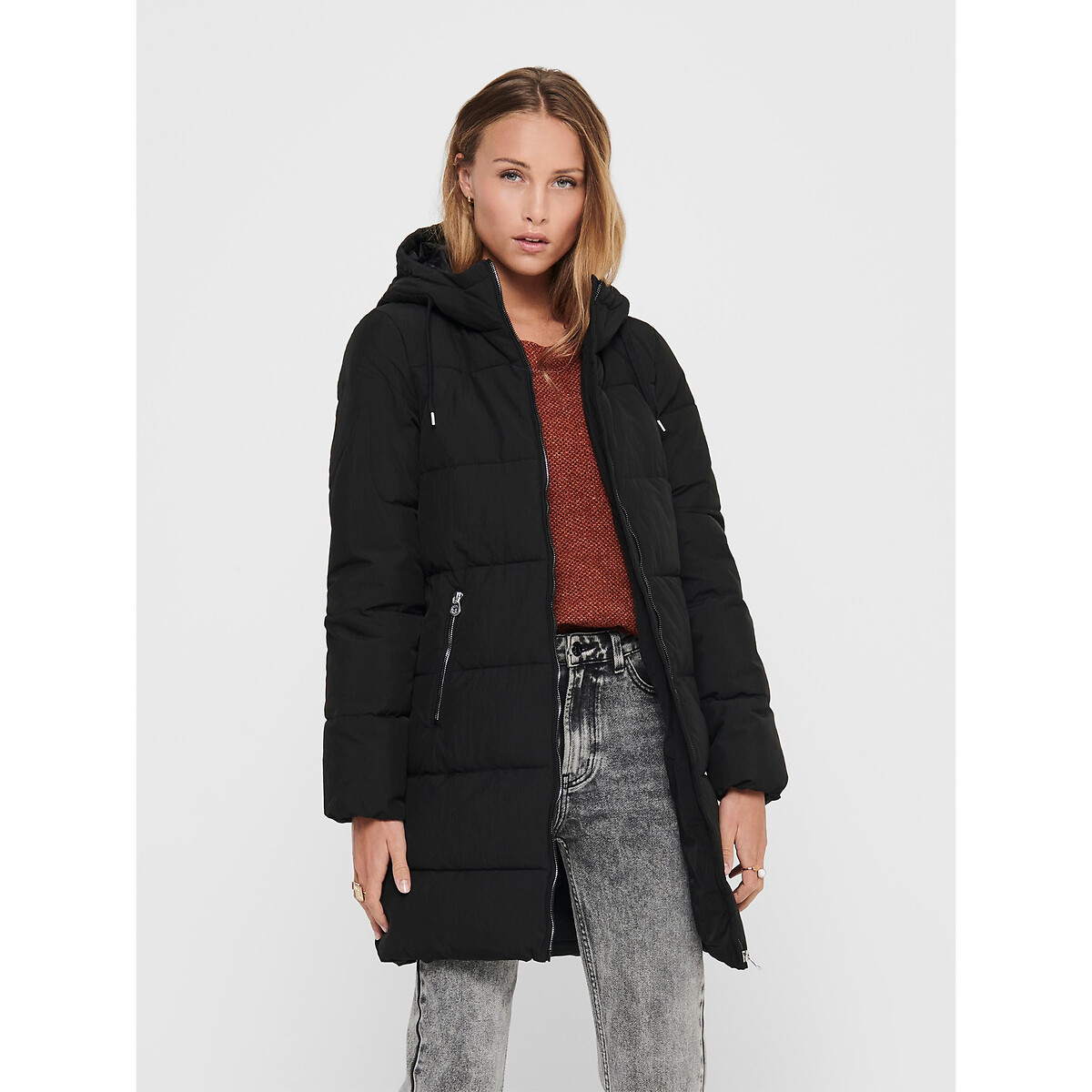 Hooded zipped padded jacket black Jdy | La Redoute