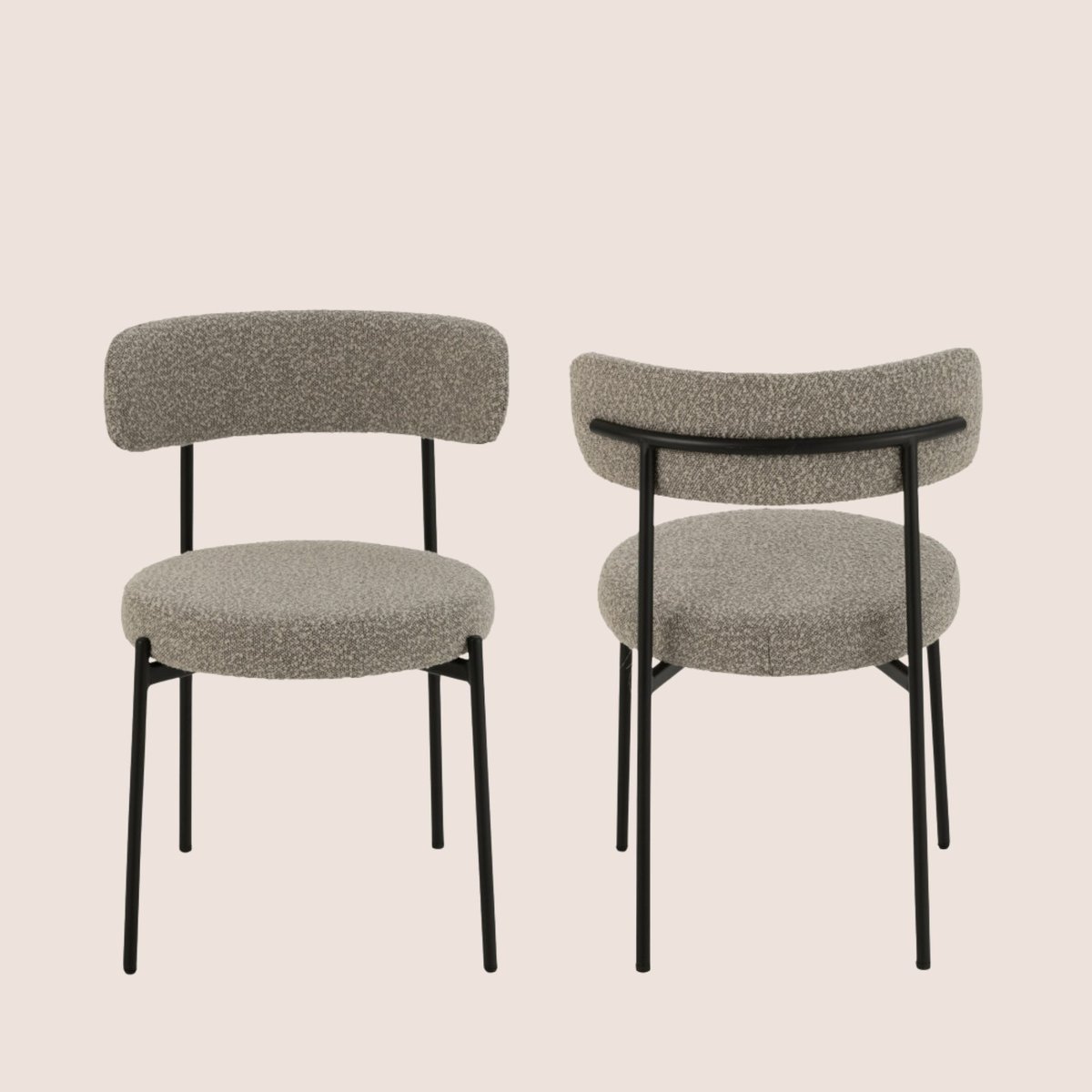 Chaises design en métal noir et bouclette (lot de 2) - GERDA gris, HELLIN, DEPUIS 1862
