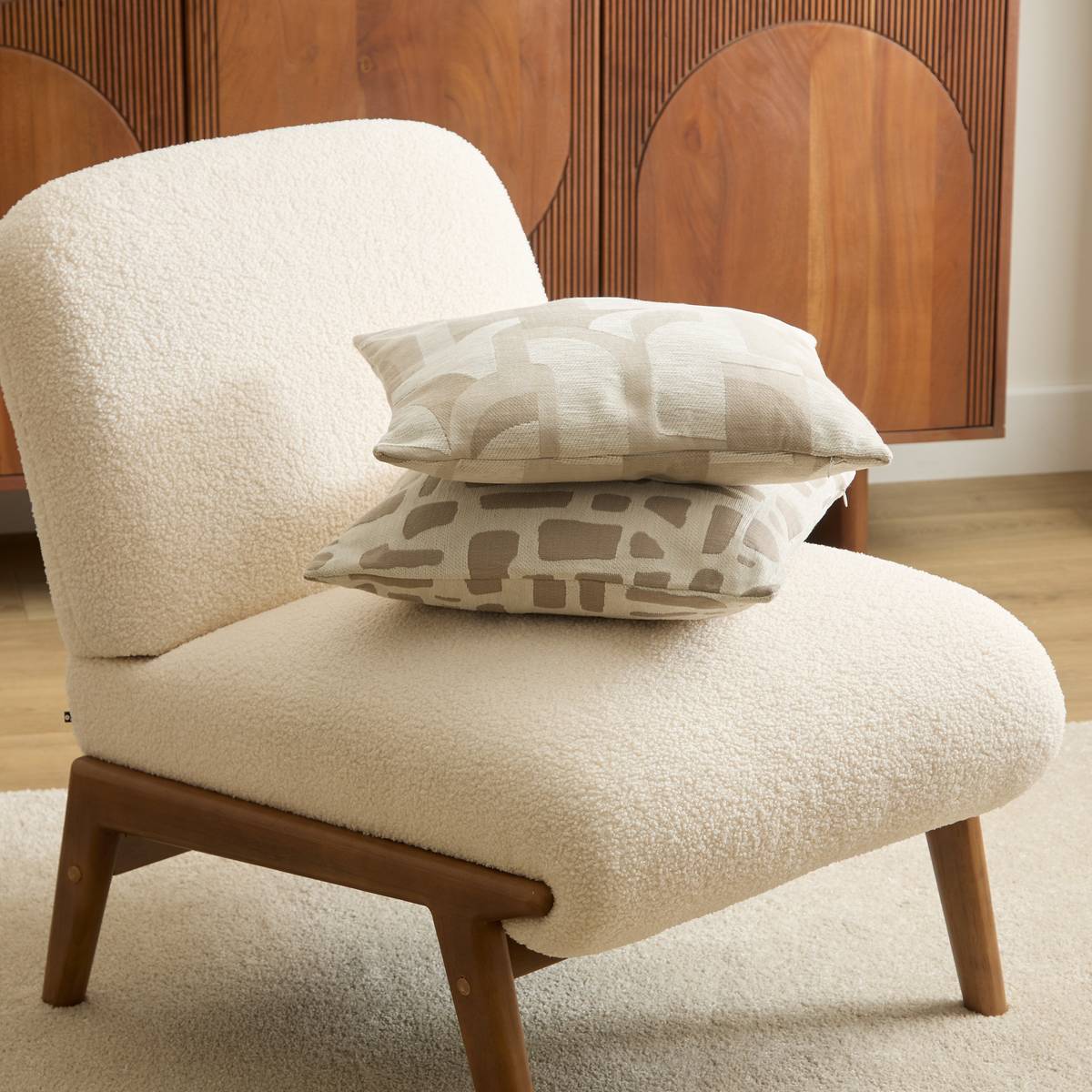 Coussin carré MARLIA beige lin, ATMOSPHERA