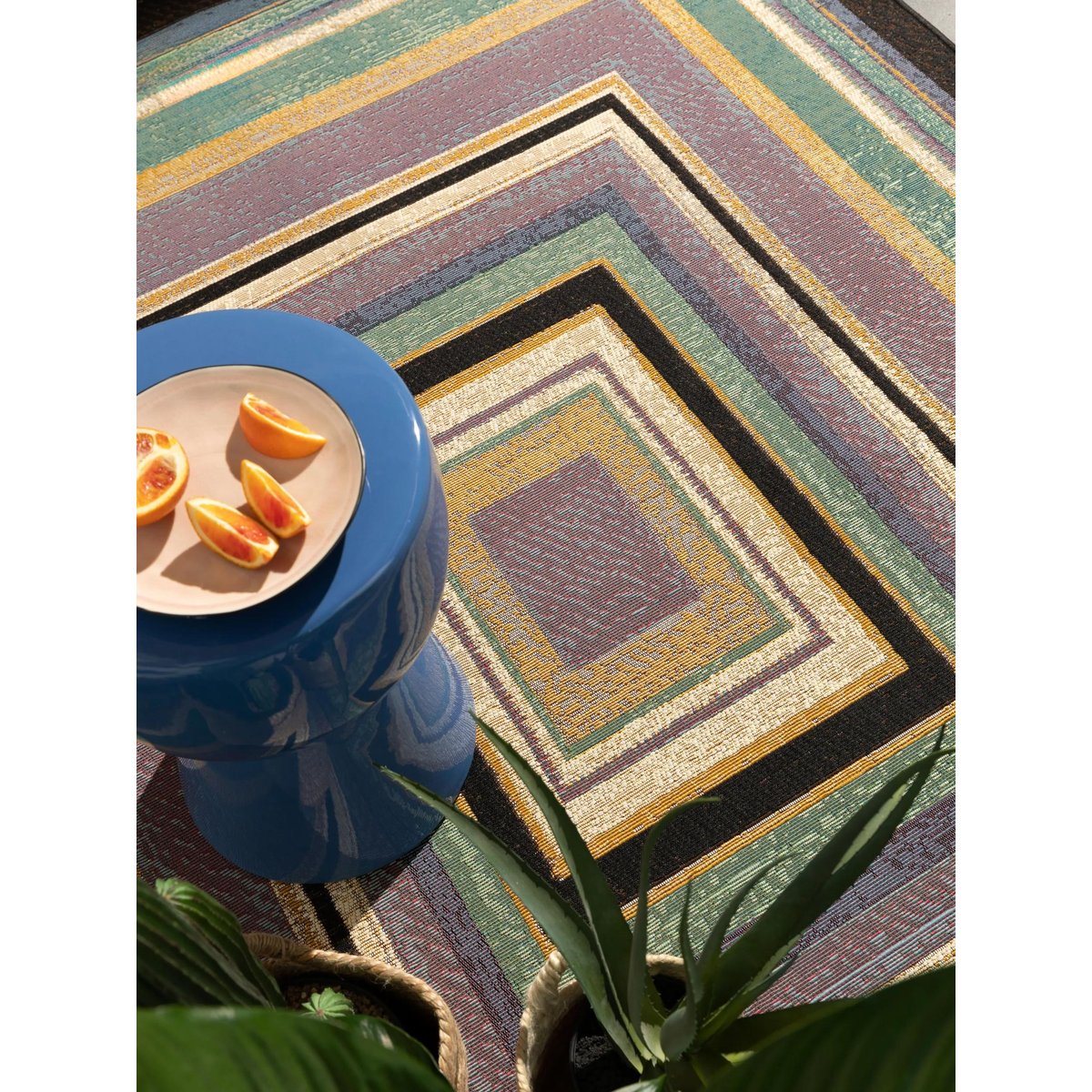 Tapis d'extérieur & intérieur RIA multicouleur/bleu, BENUTA