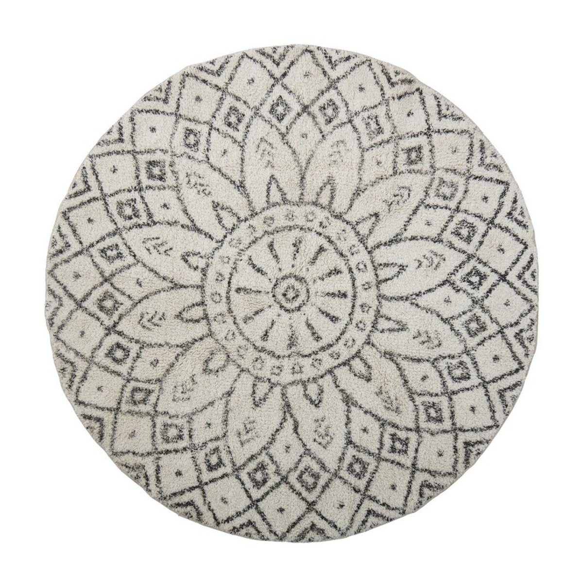 Tapis rond coton tufté imprimé Acton noir et blanc, BLOOMINGVILLE