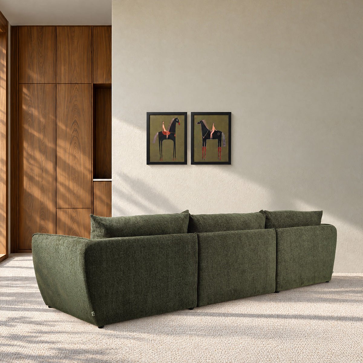 Canapé modulable 3 places en chenille chiné  LEOPOLD vert, BERAH GETAH