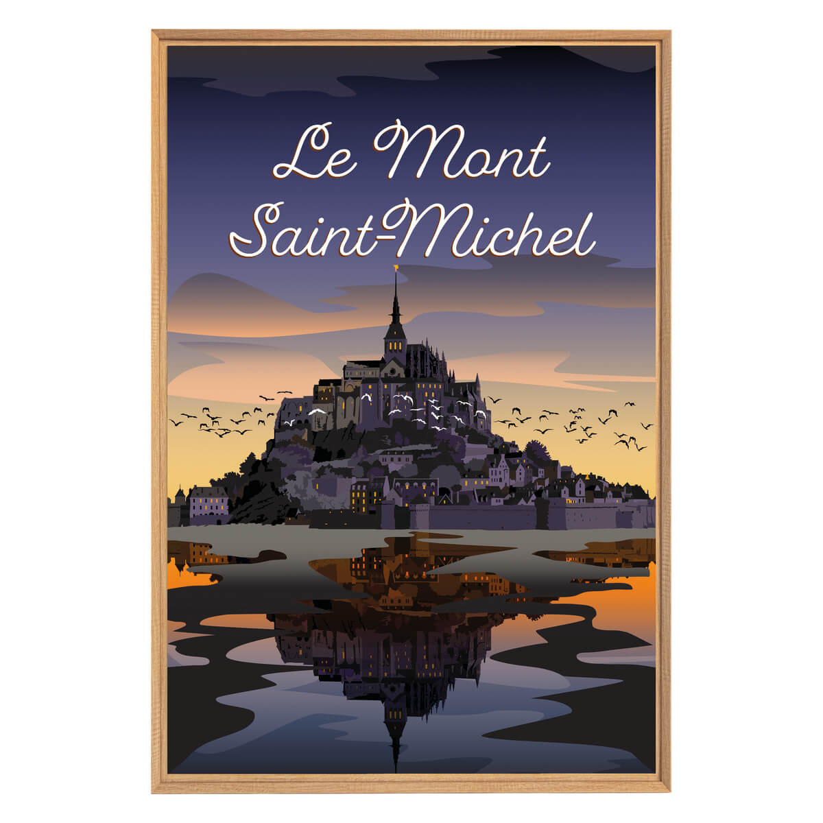 Tableau Mural Illustration Mont-saint-michel Sunset ARCHITECTURE violet-fibres de bois, CEANOTHE