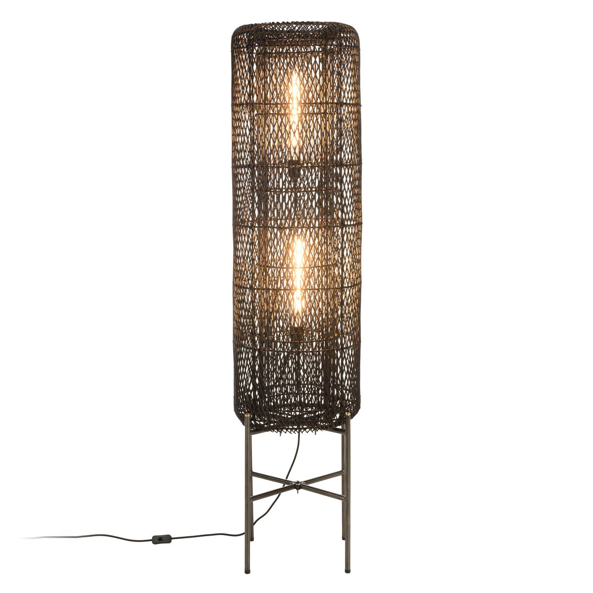 Lampadaire en rotin pieds métal FOLELLI noir, PIER IMPORT