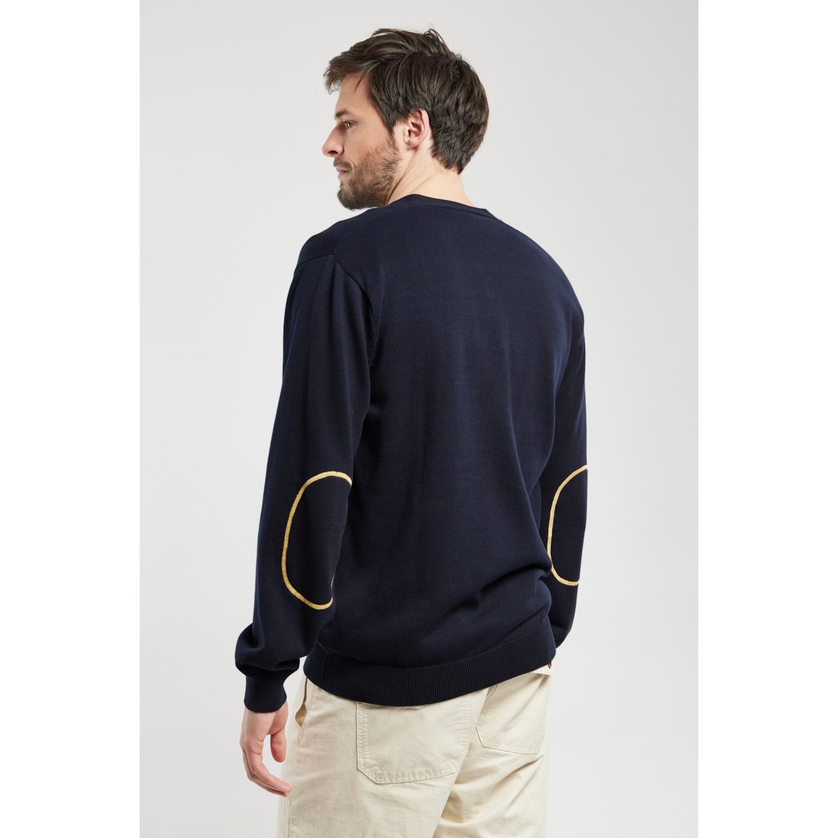 Cardigan avec coudières en coton marine deep, ARMOR-LUX