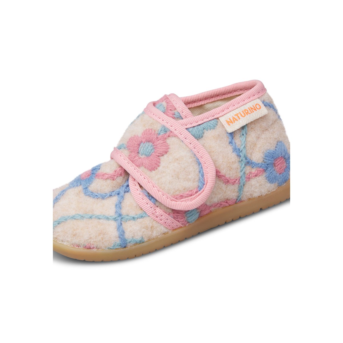 Pantoufles en laine HOME rose-bleu ciel-beige, NATURINO