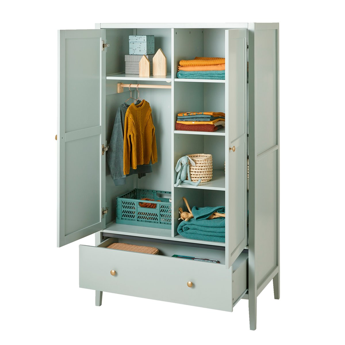 Armoire 2 portes LIGNE PARISIENNE vert de gris, VERTBAUDET