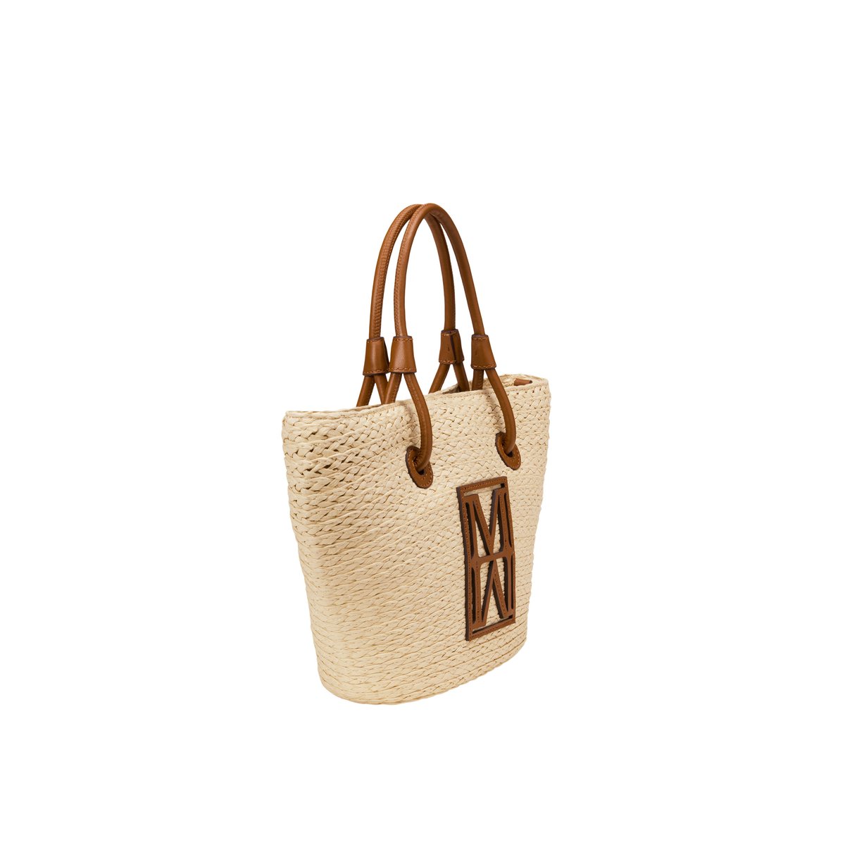 Shopper en raphia petit avec détails élégants en cuir véritable cognac, MARC O'POLO