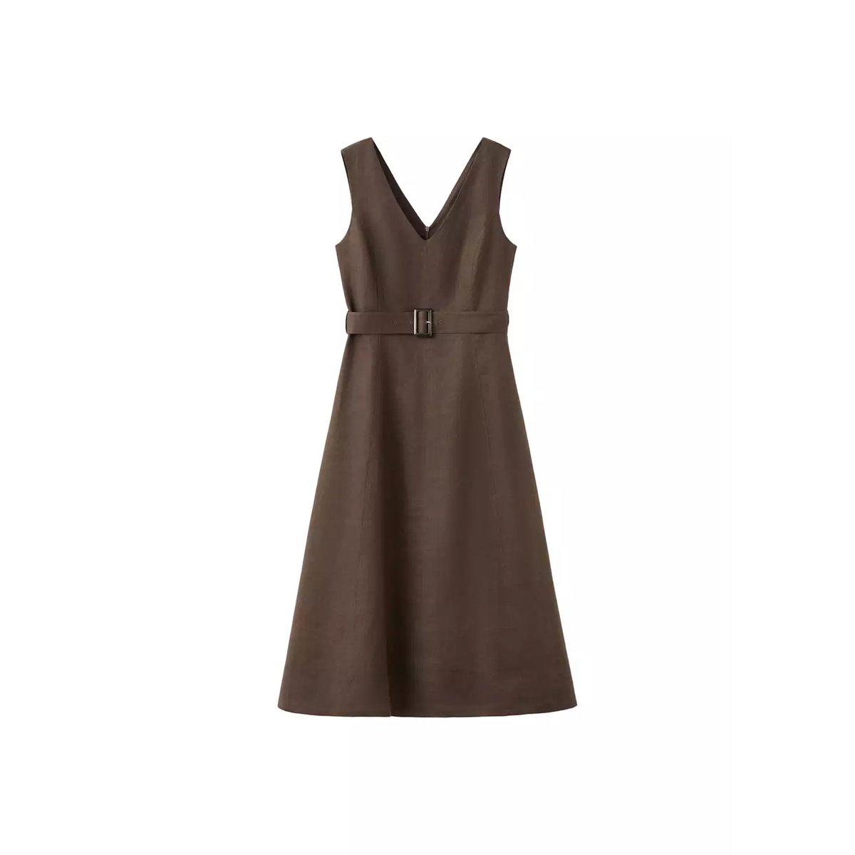 Robe midi en lin avec ceinture chocolat, MANGO