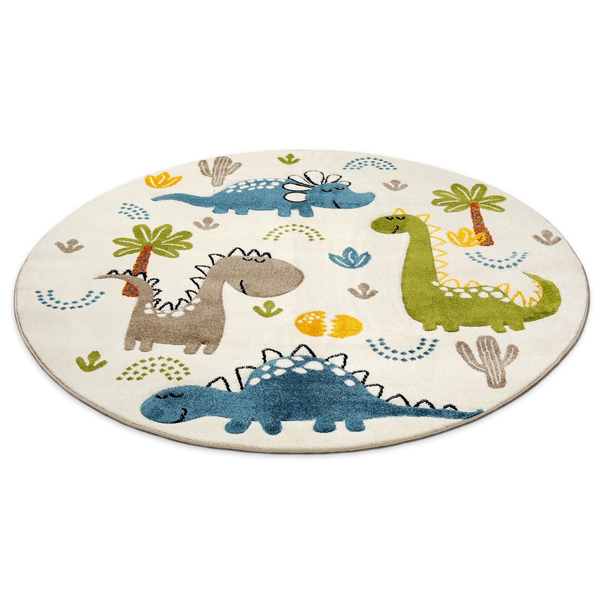 Tapis enfant rond motif dinosaures ,  Dino & Friends crème blanc, multicolore, SMART KIDS
