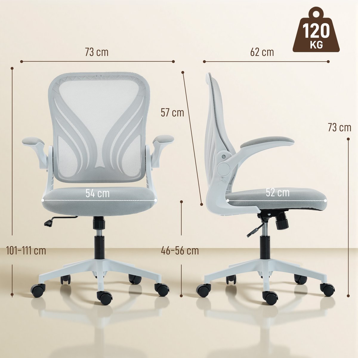 Chaise de bureau Maille (100% polyester) Gris gris clair, HOMCOM