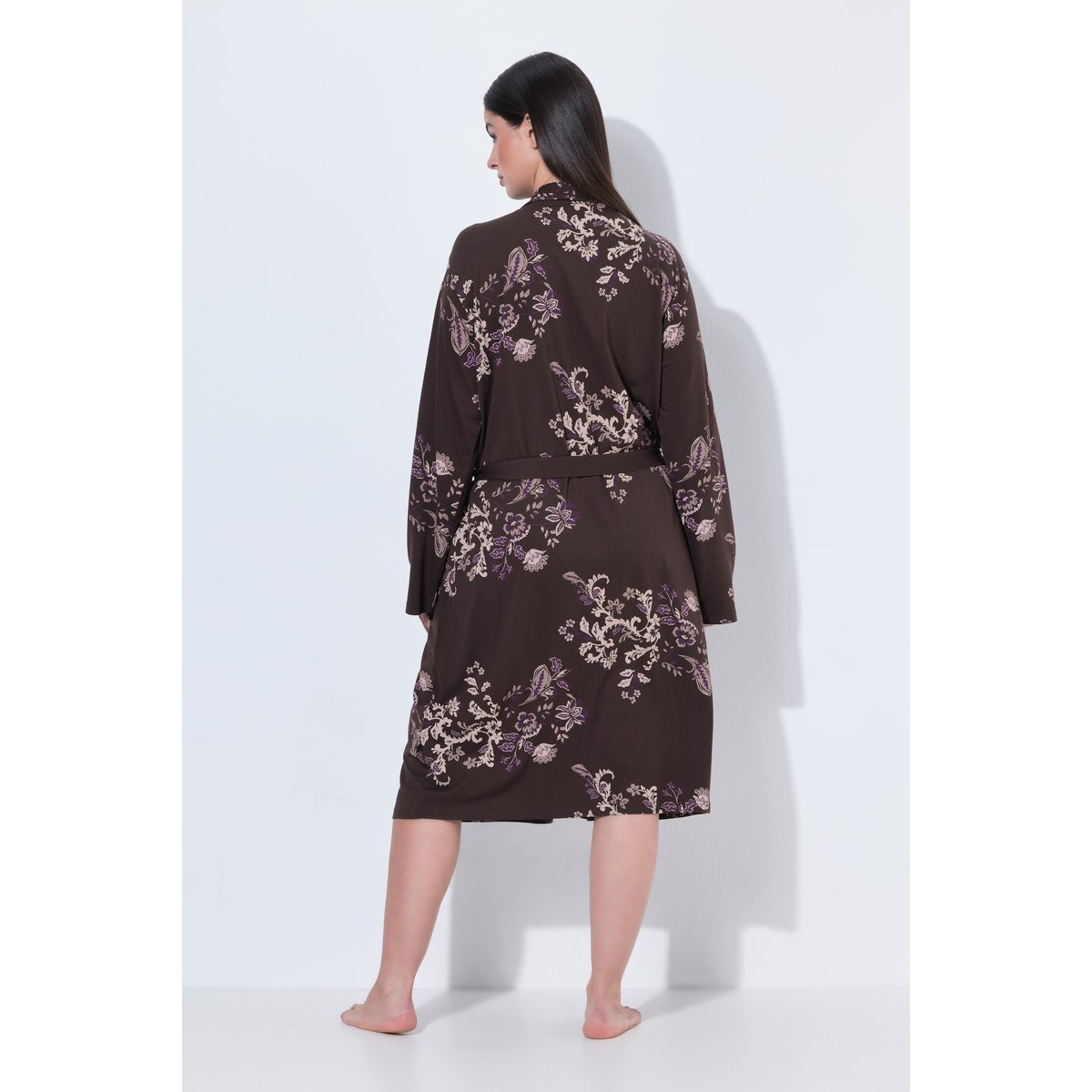 Peignoir en modal mélangé, motif fantaisie marron pin, ULLA POPKEN