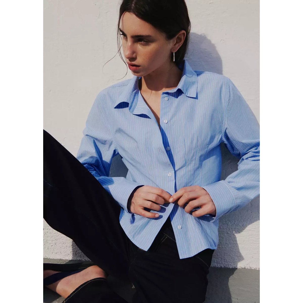 Chemise 100 % coton rayures bleu ciel, MANGO TEEN