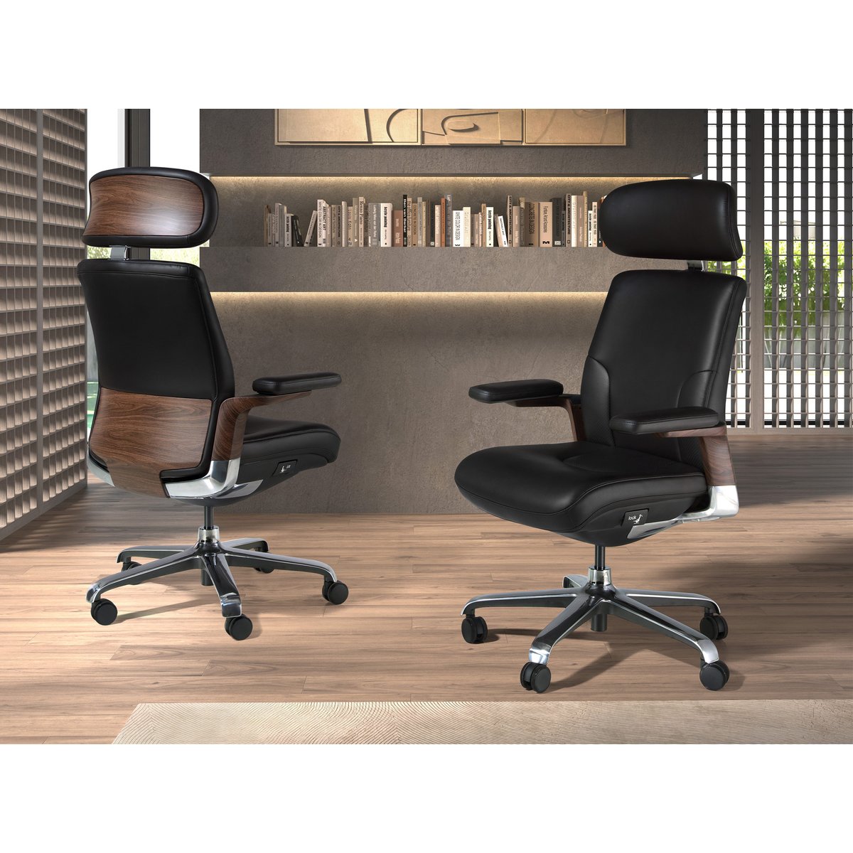 Fauteuil de bureau pivotant en similicuir acier noir, ANGEL CERDA