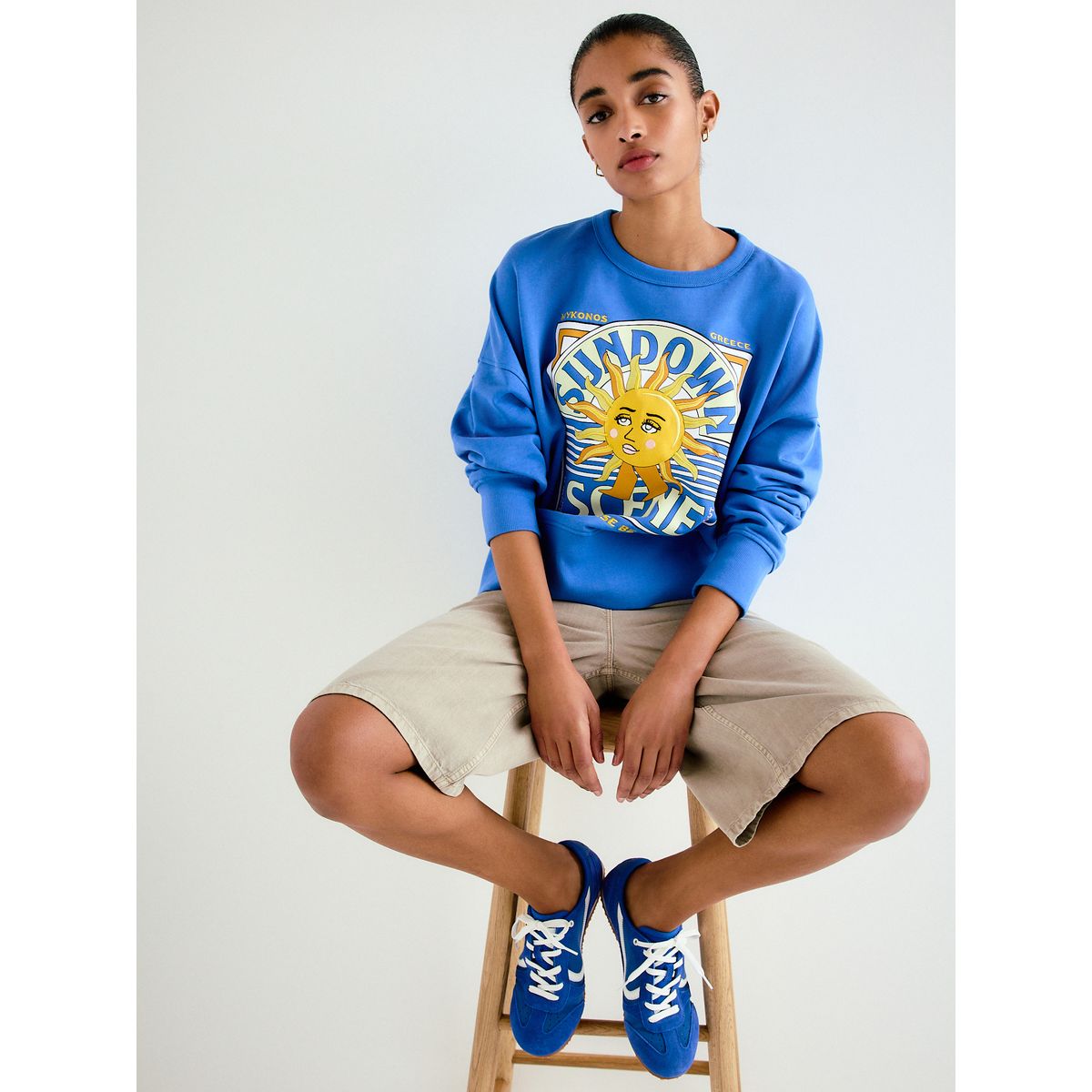 Sweat ras du cou imprimé bleu cobalt, NEXT