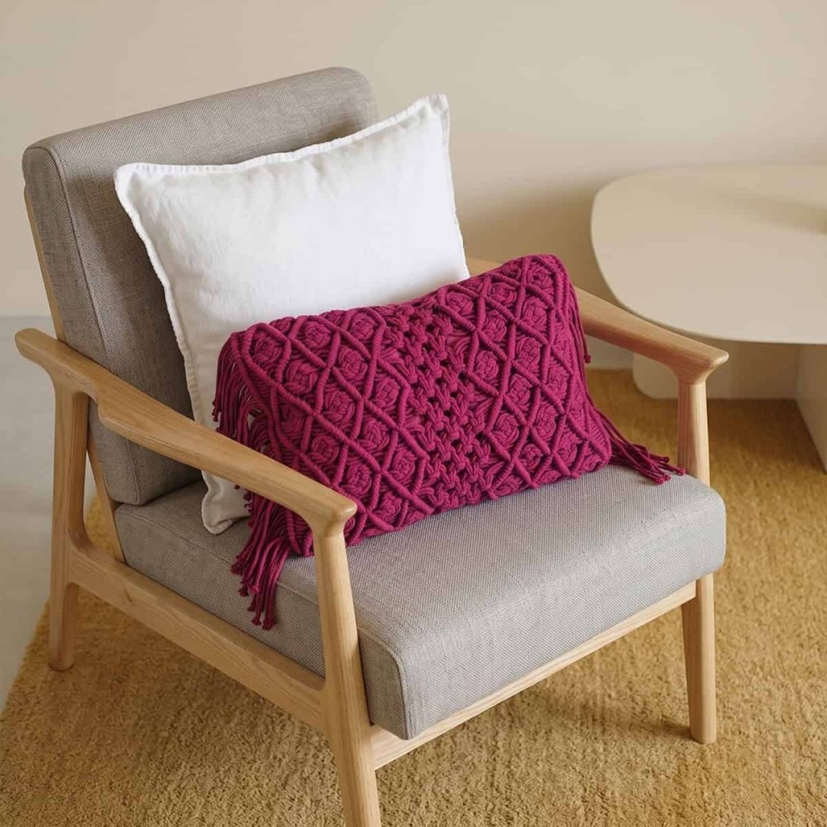 Coussin brodé avec franges 40x60cm bordeau, ORNAMI