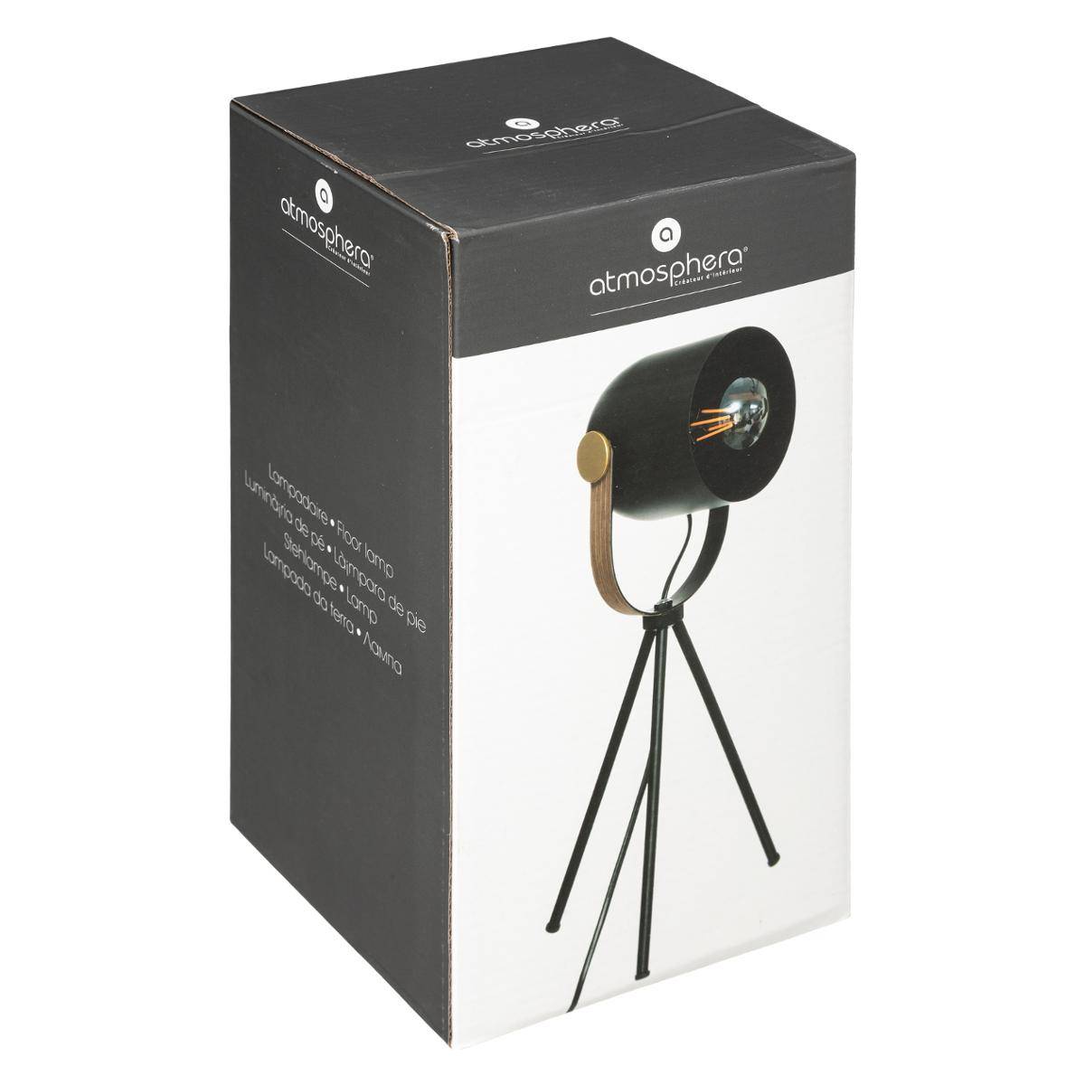 Lampe trépied projecteur orientable vintage BIL noir, ATMOSPHERA