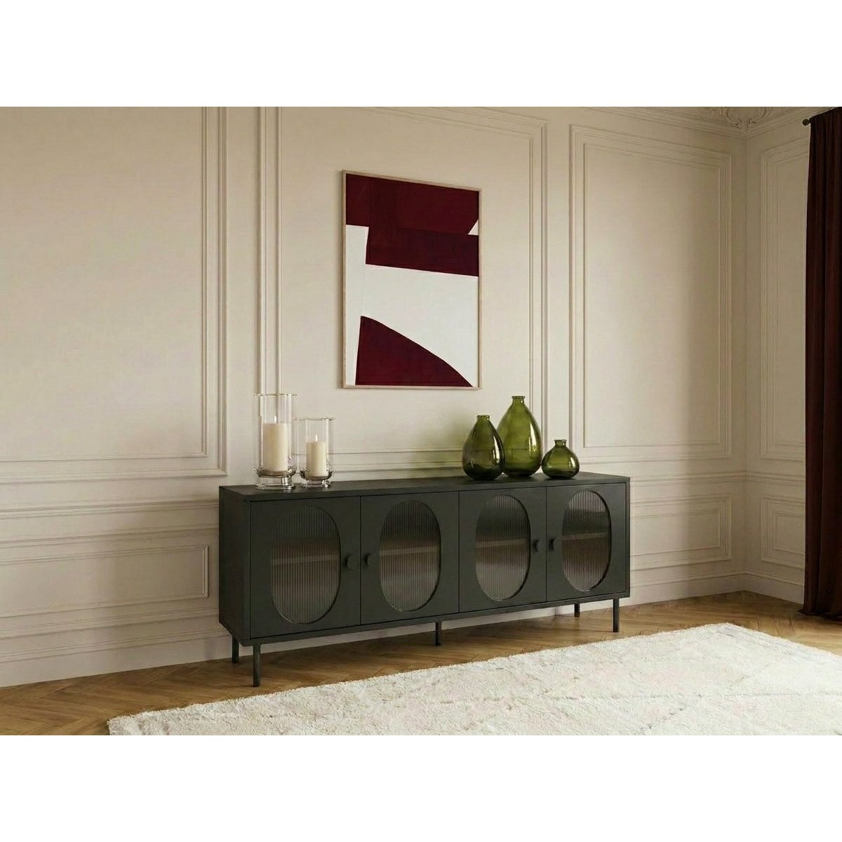 Meuble TV 161 cm panneaux de particules, SOHAN noir, BOBOCHIC