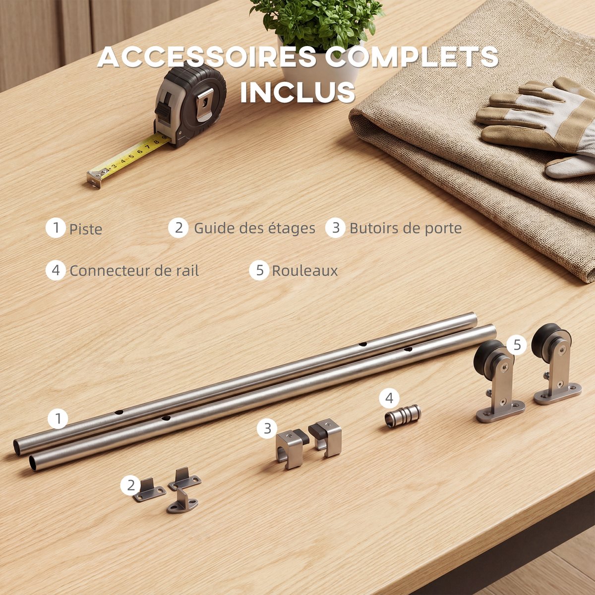 Kit de quincaillerie pour porte coulissante argenté, HOMCOM