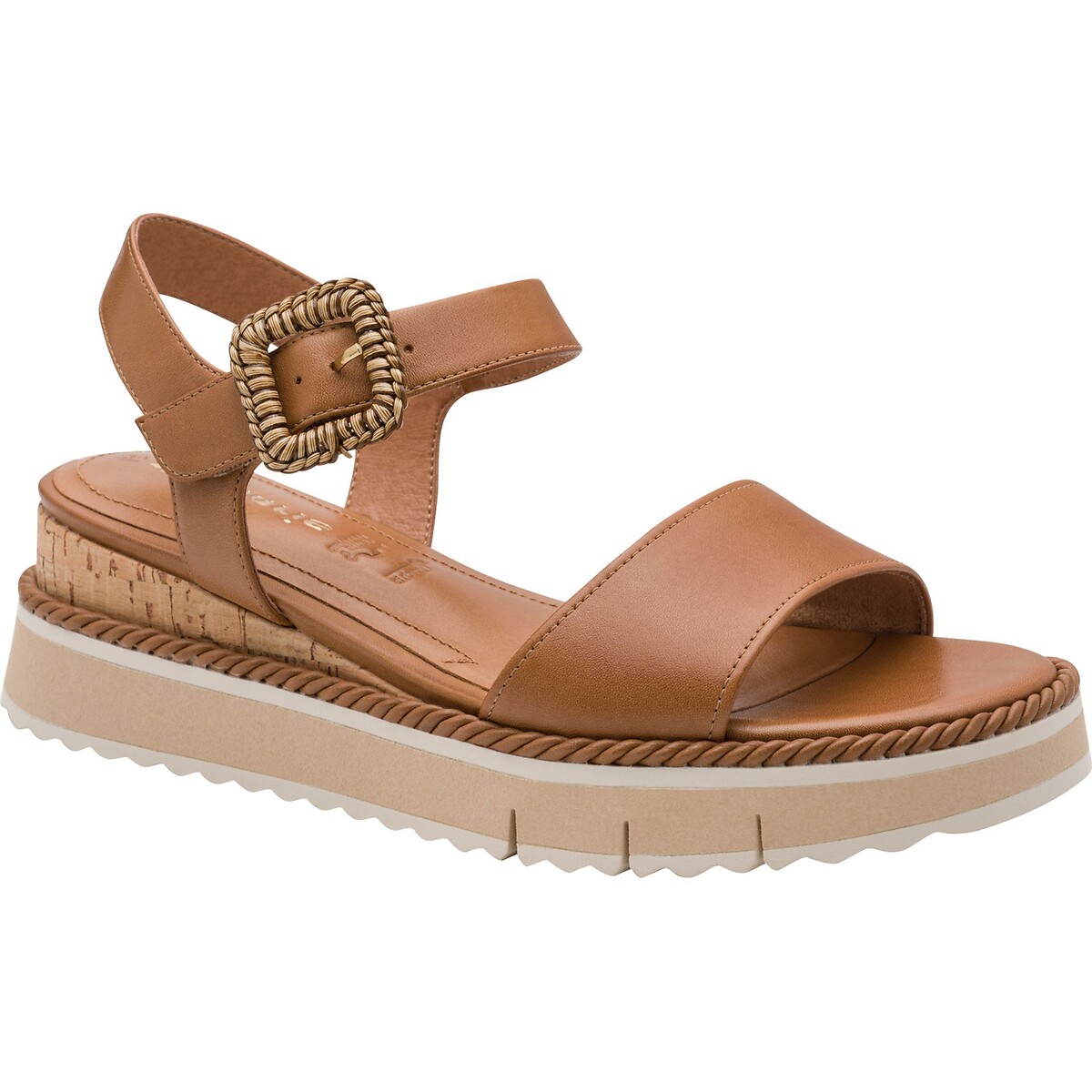Leather Wedge Sandals cognac, TAMARIS