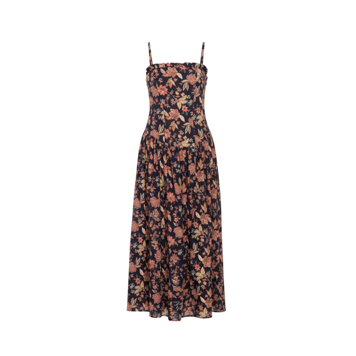 Robe bustier avec volant froncé sur l'encolure et jupe froncée bleu, THE-ARE