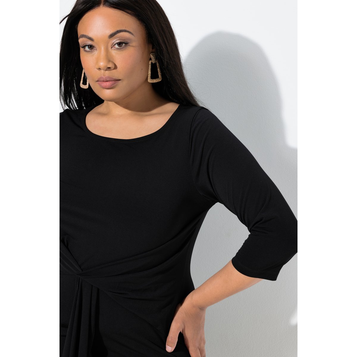 Robe midi sans manches avec drapé noir, ULLA POPKEN